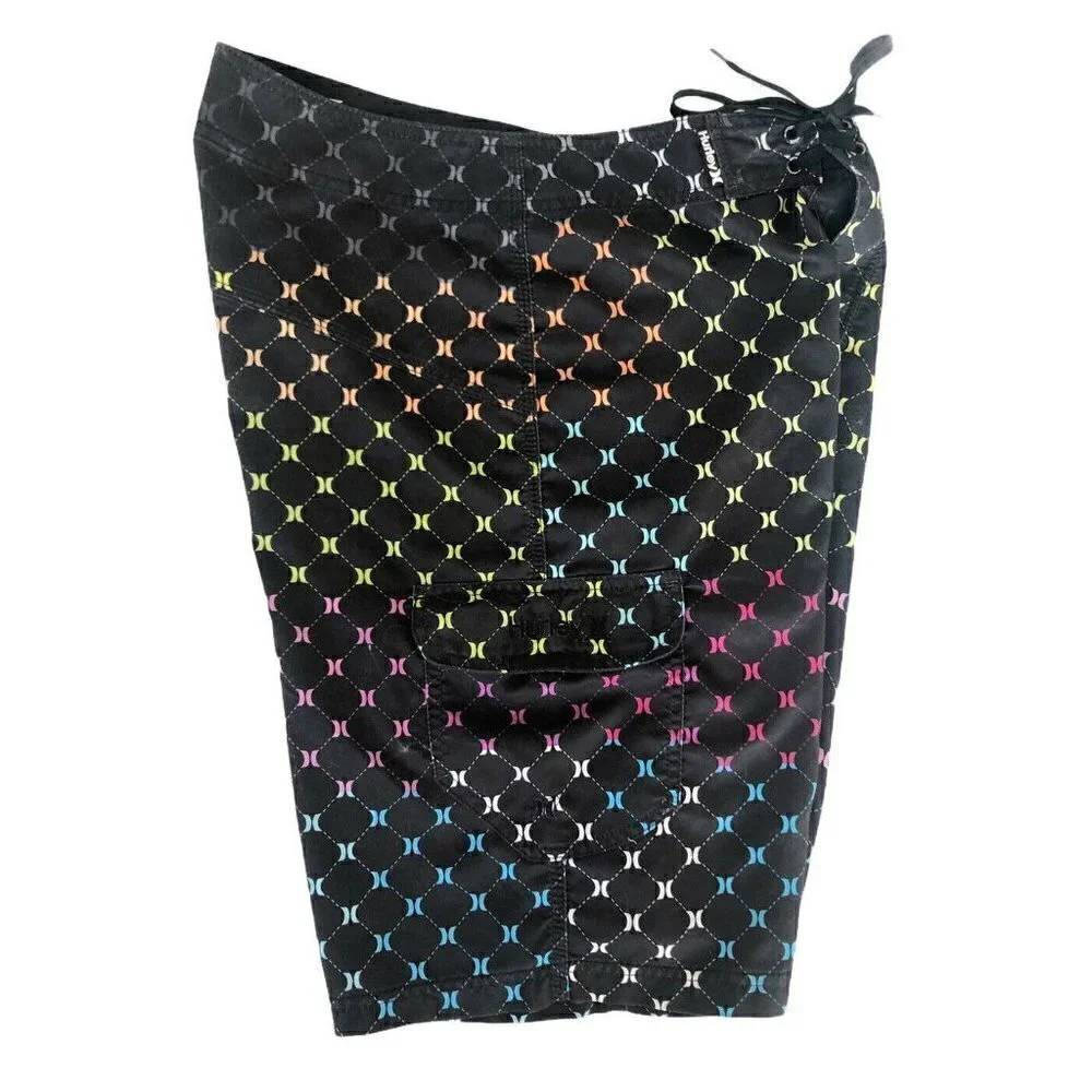 Hurley Black Pink Blue Orange Logo Print Boardshorts 32